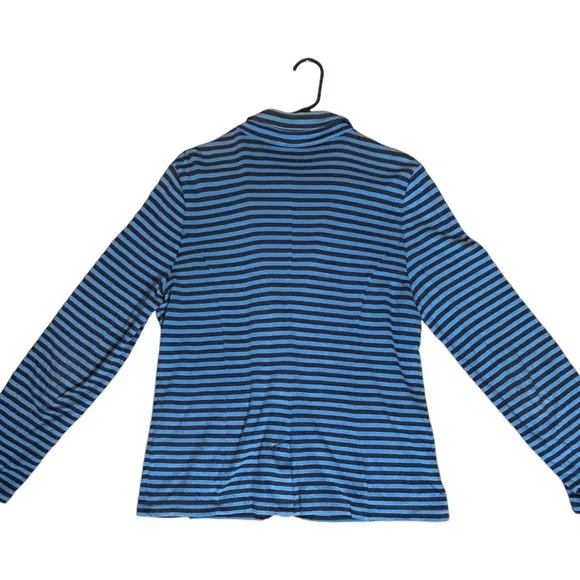 Caslon Women’s Size Large Cotton Knit Blue Stripe One Button relaxed fit Blazer - Picture 2 of 8